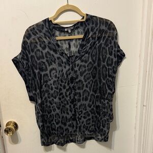 Buffalo Sheer Leopard Print Button-Up Top